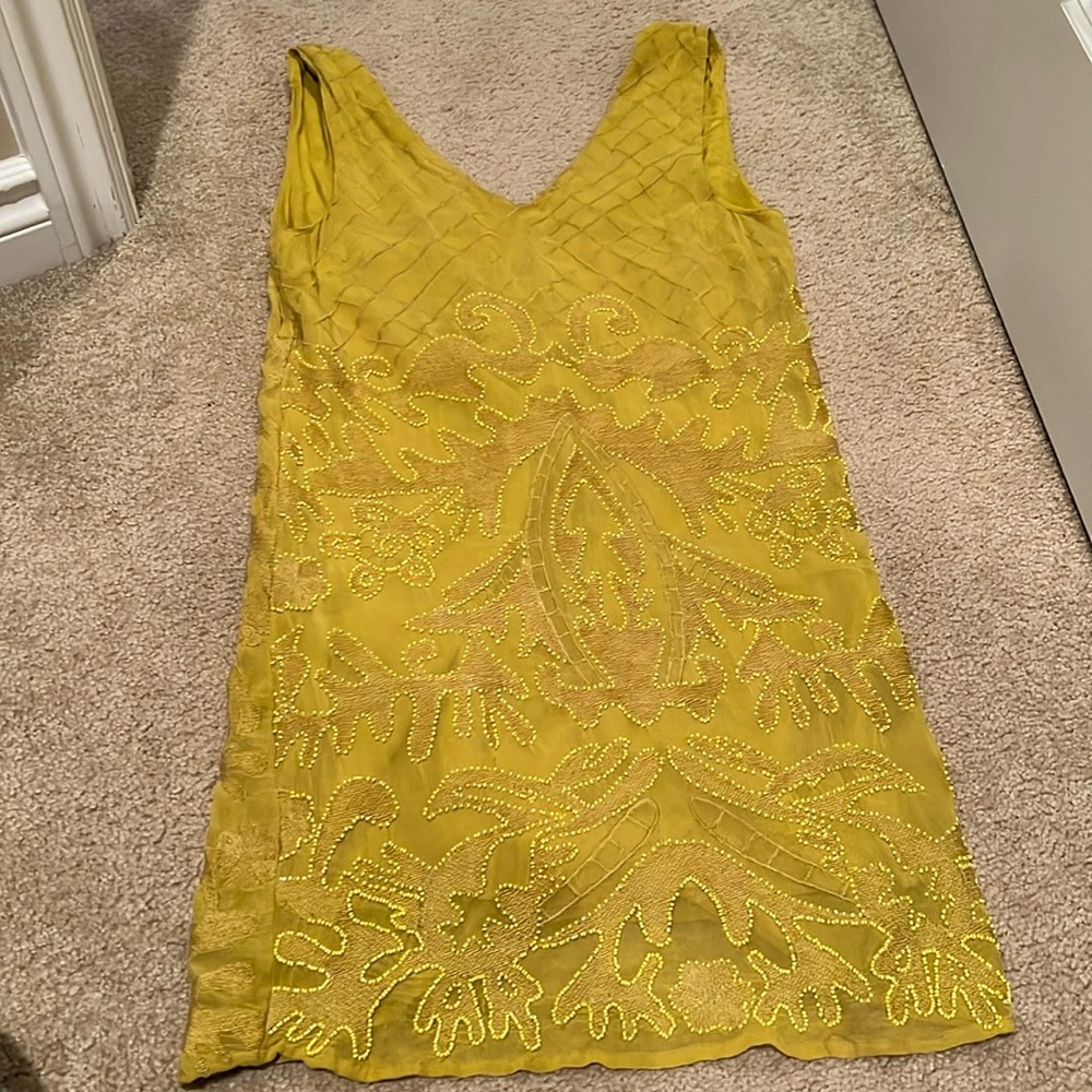 Topshop beaded chartreuse dress sz 4